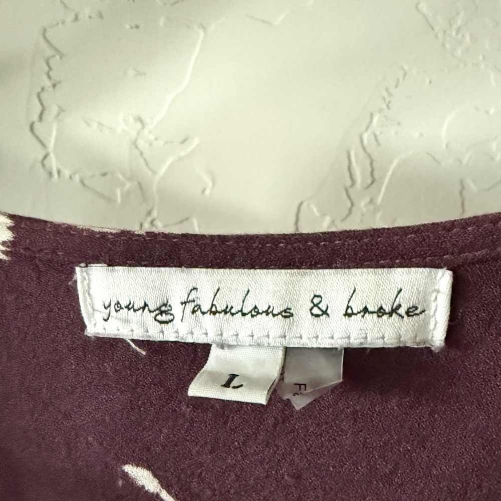 Young Fabulous & Broke|Plum & tan Tie-Dye V-Neck balloon sleeve blouse•••LARGE - Picture 6 of 10
